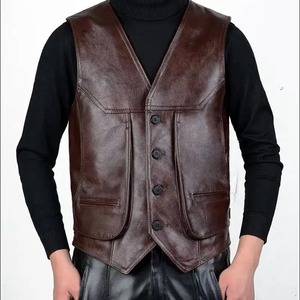Gilet de moto en cuir véritable imperméable pour l'hiver, sans manches, pour hommes - Product Image 6