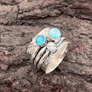 Venta al por mayor Larimar azul Topacio piedra lunar piedra preciosa 925 plata esterlina bisel ajuste Spinner anillo meditación ansiedad Fidget mujeres - Product Image 2