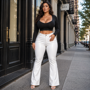 Pantalon en cuir évasé pour femme, style célébrité, respirant, hiver, sur mesure, sexy, longueur intégrale - Product Image 1