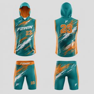 F2WIN ชุดเสื้อเจอร์ซีย์แขนกุดมีฮู้ดสำหรับผู้ชาย สีดำ สีทอง พิมพ์ลายเรขาคณิต ดูดซับความชื้น ทรงสปอร์ต ใส่ได้ทุกฤดูกาล - Product Image 6