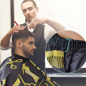 Cape de coiffure noire confortable, imprimé outils de barbier jaunes, en pongé résistant à l'eau, manches longues, pour salon professionnel - Product Image 4