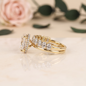 925 Sterling <b>Silver</b> Oval Cut Moissanite Solitaire <b>Ring</b> with Matching Pave <b>Band</b> Luxury Engagement Jewelry Set for Women Wholesale - Product Image 2