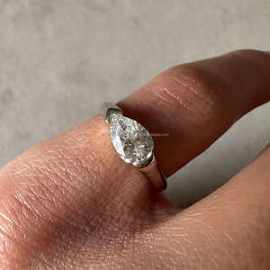 Igi/gia แล็บปลูกวินเทจ14K สีขาวทองแต่งงาน/หมั้นแหวนเพชรสำหรับทุกเพศของขวัญงานปาร์ตี้ครบรอบลูกแพร์ตัดเพชร - Product Image 1