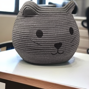 Cheapest Price Cartoon Cat Shape Rattan <b>Storage</b> <b>Basket</b> Round Cotton Rope Woven <b>Basket</b> for Living Room Kids <b>Storage</b> - Product Image 5