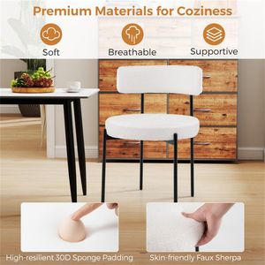 2 sedie da pranzo imbottite in sherpa bianco con schienale ergonomico curvo e seduta ampia per sale da pranzo, parchi, bar, con struttura in metallo - Product Image 6