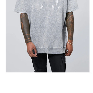 High Quality <b>Drop</b> Shoulder Oversize Black T Shirt Plus Size Vintage Heavyweight Knitted Organic Cotton Mock Neck tee - Product Image 4