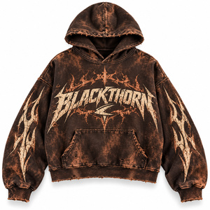 BLACKTHORN WORLD Sweat à capuche pour homme personnalisé avec logo brodé, en molleton de coton écologique, épais, vintage, délavé à l'acide, séchage rapide - Product Image 3