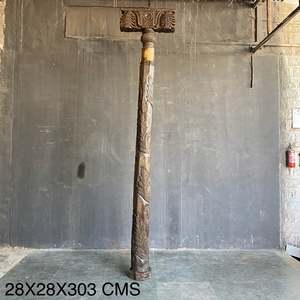 Columna Decorativa Tallada a Mano en Madera de Teca Sólida de Estilo Indio Vintage para Proyectos de Templos, Villas y Hoteles |   Mix Match 1 Contenedor - Product Image 1