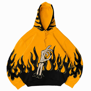 <b>Grey</b> Black Flame Skeleton Hooded <b>Sweatshirt</b> Regular Fit Pullover Hoodie 100% Cotton Winter Heavyweight Custom Streetwear <b>Men</b> - Product Image 3