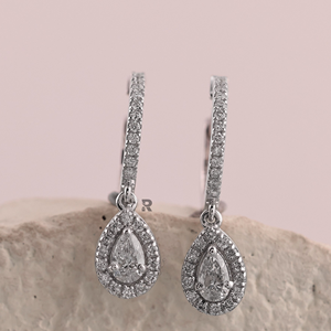 Pear Shape Custom <b>Earring</b> 2ct Lab Grown Diamond 10k 14k 18k Gold & Platinum 950 Halo Drop <b>Earrings</b> for Women <b>Fine</b> <b>Earrings</b> - Product Image 1