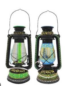 Lanternes de jardin en métal de style antique avec base en verre, lanternes à vent rustiques en fer forgé - Product Image 1