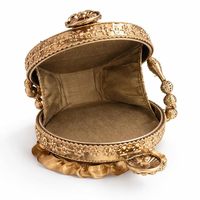 Sac Potli Classique Doré Vintage Simple, Motif Floral, Pochette Traditionnelle en Laiton, Poignée Perlée, pour Mariage, Mariée, Fête et Cérémonie