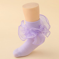 Nouvelle mode coréenne couleur bonbon princesse dentelle moelleux volants filles chaussettes coton doux danse enfants chaussettes