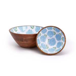 Bol en bois de manguier peint à la main avec des points colorés, design tribal, bol de service rustique en bois décoratif pour salade - Product Image 2