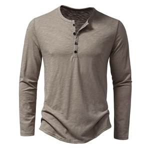 T-shirt Henley à manches longues en polyester/coton écologique pour homme avec logo personnalisé, pull décontracté en maille, couleur unie, pour le printemps - Product Image 3
