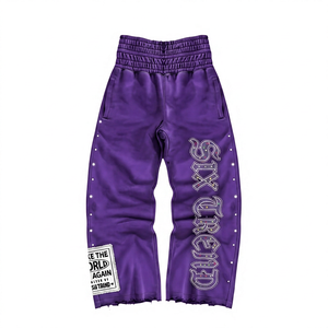 Wholesale Cotton Lightweight Distressed Acid Wash Straight Wide Leg Sweatpants Oversized Baggy Y2K Streetwear Joggers Custom Men - Product Image 3