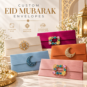Sobre para Dinero de Eid Mubarak |   Sobre de Regalo de Seda Magenta con Broche de Diamantes de Imitación |   Venta al por mayor, hecho en Tailandia - Product Image 3