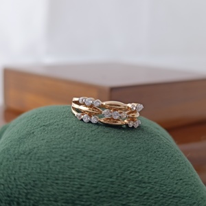 Namivaa 18K Solid Rose <b>Gold</b> Diamond Stackable <b>Ring</b> <b>Set</b> Multi Band Beaded Design Elegant Minimalist Wedding Women Jewelry Gift - Product Image 5