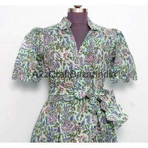 Vestido de Verano Midi para Mujer, Hecho a Mano, Estampado Floral Indio Kangura, de Algodón, Ecológico, con Encaje, Transpirable, Corte en A - Product Image 4