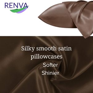 Taie d'oreiller en soie satinée pour les cheveux et la peau, taille standard 18" x 28", avec housses de coussin douces et respirantes pour dormir, couleur marron, lot de 2 - Product Image 5