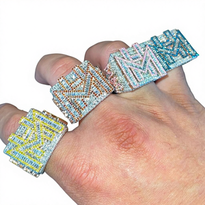 Bagues en diamant style hip-hop avec design géométrique coloré pour fête, bijoux unisexes en alliage de métal précieux - Product Image 1