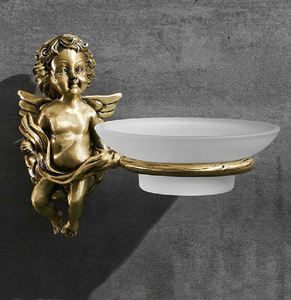 Porte-savon mural vintage en or avec un bol en verre givré, décoration élégante pour salle de bain, disponible à prix de gros. - Product Image 1