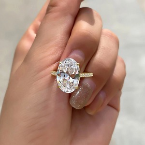 Anillo de compromiso de diamante de laboratorio ovalado de 3 CT, anillo solitario de oro amarillo macizo de 14K con banda de catedral Eternity, anillo de boda de lujo - Product Image 5