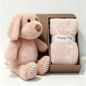 Customized newborn plush,pink puppy plush and knitted <b>blanket</b> gift set,baby gift <b>box</b> with dog stuffed toy & star knit <b>blanket</b> - Product Image 2