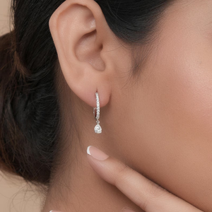 ต่างหูเพชรทรงหยดน้ำ 14K ทองคำแท้ เพชรเพาะเลี้ยง 0.68 กะรัต รูปทรงกลมและหยดน้ำ สี DEF ความสะอาดระดับ VS VVS เครื่องประดับเพชร - Product Image 5