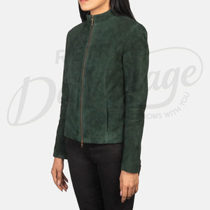 Genuine <b>Suede</b> Leather <b>Jacket</b> for Women Slim Fit Moto Style Stand Zipper Closure Custom Made New Arrival Women's Customize - Product Image 2