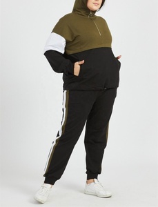 Conçu sur mesure multicolore grande taille femmes capuche quart fermeture éclair survêtement survêtement ensemble survêtement écologique - Product Image 3