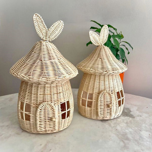 Rattan kids playhouse set mushroom house toy producer price eco-friendly weaved playhouses - Product Image 1