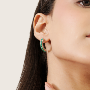 Trendy 925 Sterling <b>Silver</b> Channel Set Green Onyx Gemstone Fine C Shape <b>Hoop</b> <b>Earrings</b> For Women's - Product Image 2