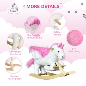 Sedia a dondolo in legno a forma di unicorno in peluche bianco e rosa con canzone ninna nanna per bambini da 18 a 36 mesi, che offre comfort e gioia - Product Image 6