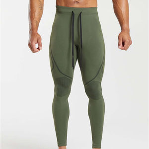 Leggings de compression pour hommes à haute élasticité, couleur vert olive, pantalons de sport pour la musculation, pantalons de fitness sans couture, séchage rapide, pantalons de sport pour la musculation - Product Image 1