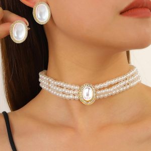 Conjunto de Collar y Pendientes de Perlas con Baño de Oro de Lujo Exagerado para Regalo de Boda, Accesorios de Moda - Product Image 2