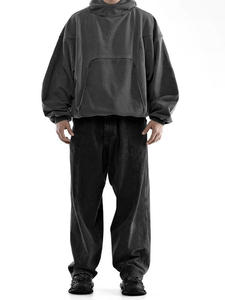 Sweat-shirt à capuche oversize pour homme, couleur unie, avec poches, manches classiques, en coton French Terry 300 grammes, séchage rapide, automne - Product Image 1