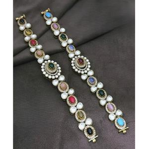 Impresionante Brazalete Abrible Navratana de Diseño Victoriano con Acabado Kundan de Primera Calidad para Bodas, Compromisos y Fiestas - Product Image 1