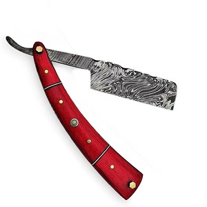 Navaja de Afeitar Recta de Acero de Damasco con Empuñadura de Madera de Olivo y Bolster de Latón, Forjada a Mano, Cuchillo de Afeitar Vintage, Maquinilla de Afeitar Manual para Barbería - Product Image 4