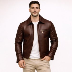 Veste en cuir véritable noire pour homme, respirante, col montant, simple boutonnage, coupe classique, poches, pour l'hiver - Product Image 6