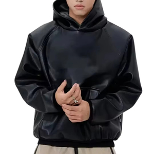 Sweat-shirts sur mesure de haute qualité, en cuir PU de différentes couleurs, sweat-shirt oversize à manches longues pour homme - Product Image 1