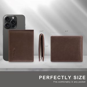 Portafoglio Bifold in Vera Pelle Fatto a Mano per Uomo con Blocco RFID e 2 Finestre per Documenti, Elegante Portafoglio Maschile con Confezione Regalo - Product Image 3