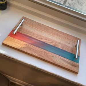 Plateaux de service DIY en bois et résine, motif astronaute, avec poignée métallique, faits à la main, personnalisables, écologiques, en bois d'acacia, qualité alimentaire, haute qualité - Product Image 1