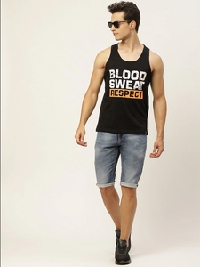Débardeur noir pour homme avec imprimé « Blood Sweat Respect », col rond, sans manches, style décontracté, 100 % coton respirant, tricoté - Product Image 3