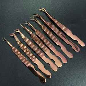 Pince à épiler professionnelle en acier inoxydable de qualité chirurgicale, couleur or rose, à forte adhérence, pour extensions de cils, pointe fine - Product Image 5