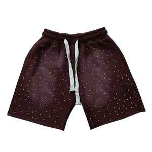 New Arrival Custom Design & Logo Vintage Canvas Rhinestone Anti Wrinkle Solid Casual Were <b>Velvet</b> <b>Short</b> - Product Image 3