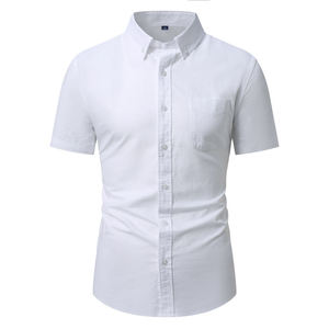 Men's White Short Sleeve Cotton Casual Shirt Turn-<b>down</b> Collar Solid Color Breathable Poplin Fabric Summer Style - Product Image 3