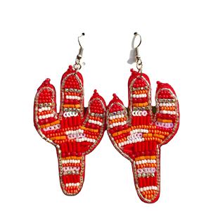 Pendientes de Cactus con Cuentas de Arroz Hechas a Mano, Decoración con Lentejuelas, Pendientes de Plantas Artificiales de MD HANDICRAFTS - Product Image 1