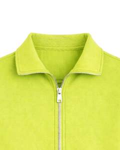 Sweat-shirt court zippé en molleton vert sarcelle pour femme, col polo, poches avant, ourlet à cordon réglable, décontracté, chaud, streetwear - Product Image 2