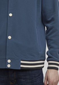 Veste de sport bleue pour homme, coupe classique, couleur unie, col rabattu, polyester et coton, style décontracté d'automne, fermeture à boutons - Product Image 4